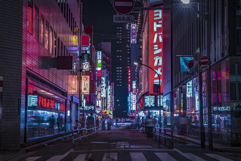 Neon Tokyo Poster Lofi Decor Neon Building Street Lights Night Downtown Shinjuku Tokyo Japan Skyline Photo Japanese Tokyo China Beijing Asia Asian Lights Cool Wall Art Print Poster 36x24