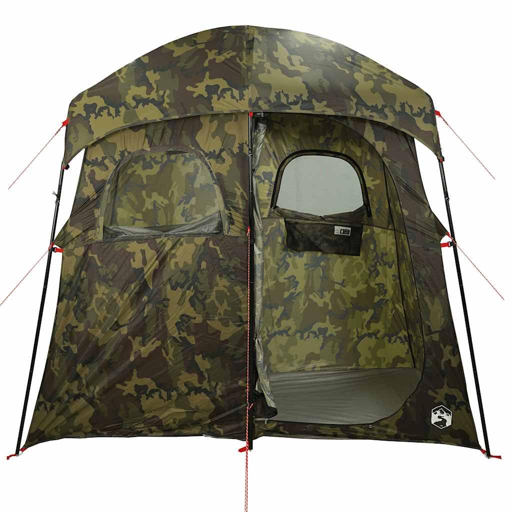 Duschzelt für Camping, Umkleidezelt mit 2 Kabinen, Campingtoilette, 256 x 136 x 225 cm, Grün, inkl. Überzelt und Tragetasche, flexibel einsetzbar