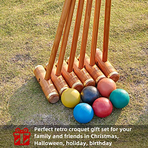 Pointyard 35’’ Six Player Croquet Set, Deluxe [Annatto Retro Style] Croquet Set with Wooden Mallets/Colored Ball/Wickets/Stakes for Adults/Teens/Family-Perfect for Lawn/Backyard Game/Park - Thumbnail 6