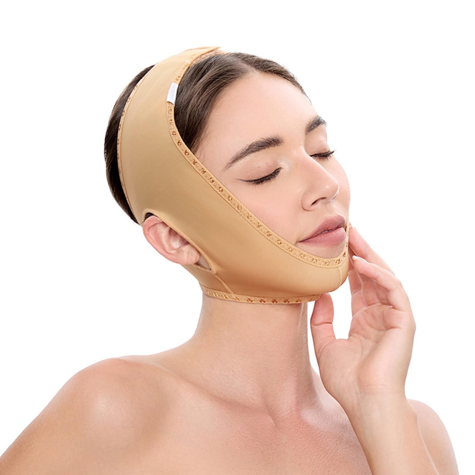 Ceinture de tonification du Visage pour Femmes, Ceinture pour Double Menton après liposuccion, vêtement de Compression Amincissant pour Le Visage, Beige (Grande Taille)