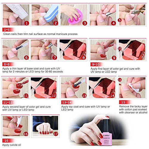 Gel Polish,CLAVUZ 6pcs Glitter Nail Polish Kit Soak Off UV LED Nail Lacquer Manicure Nail Art Tool Kit 10ML