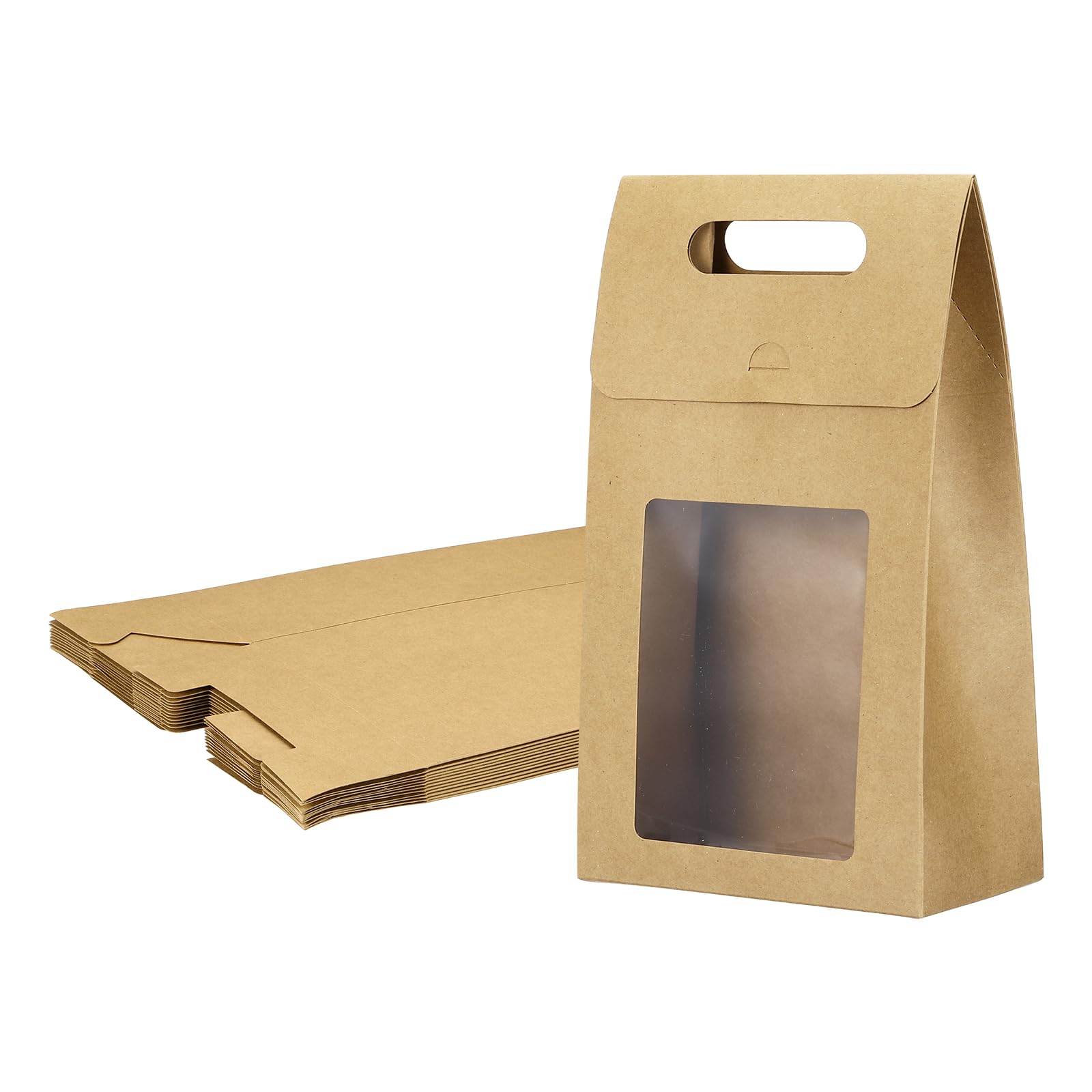 PATIKIL Kraft Paper Bags with Window (15.5 x 8.5 x 26cm, Brown) (12Pcs) Stand Up Gift Bags with Handles, Suit for - Party Favor/Wedding/Bridal Shower/Festivals/Gift Packing