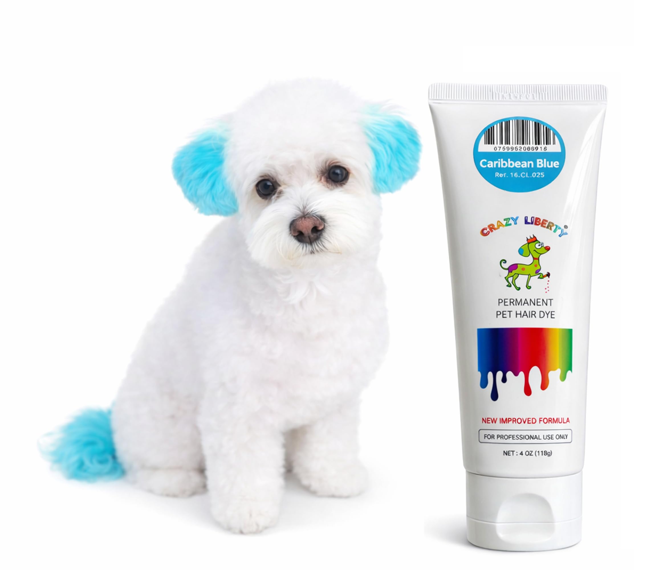Crazy Liberty Permanent Pet Hair Dye for Dogs and Horses (Caribbean Blue) – Professional Grooming Color Gel, for Creative Groomers, 4 Fl Oz