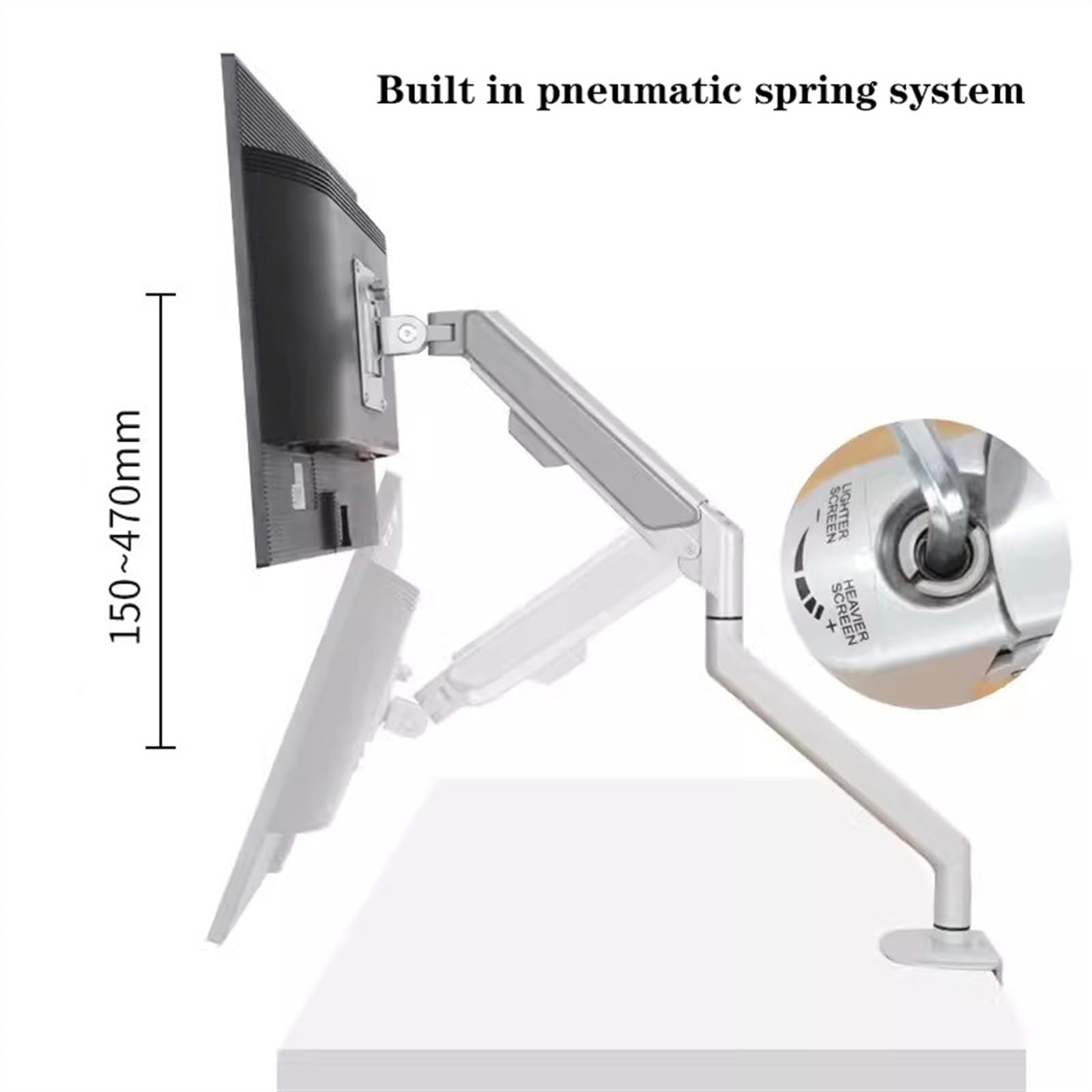 Support d'écran Bras de moniteur simple, support de moniteur simple à ressort à gaz jusqu'à 32" et 19,8 lb, support de bureau de bras de moniteur réglable en aluminium avec pince en C et base à œillet