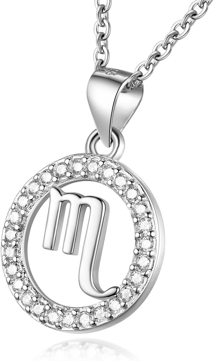 Goldmine Trade GTN2200 S925 Silver AAA CZ Stones Scorpio Zodiac Pendant & 18'' Chain Rhodium Plated