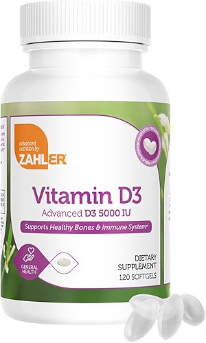 Miniatura 2 de Zahler - Cápsulas blandas avanzadas de vitamina D3 de 5000 UI (120 unidades) Kosher Vitamina D apta para vegetarianos para apoyo inmunológico,