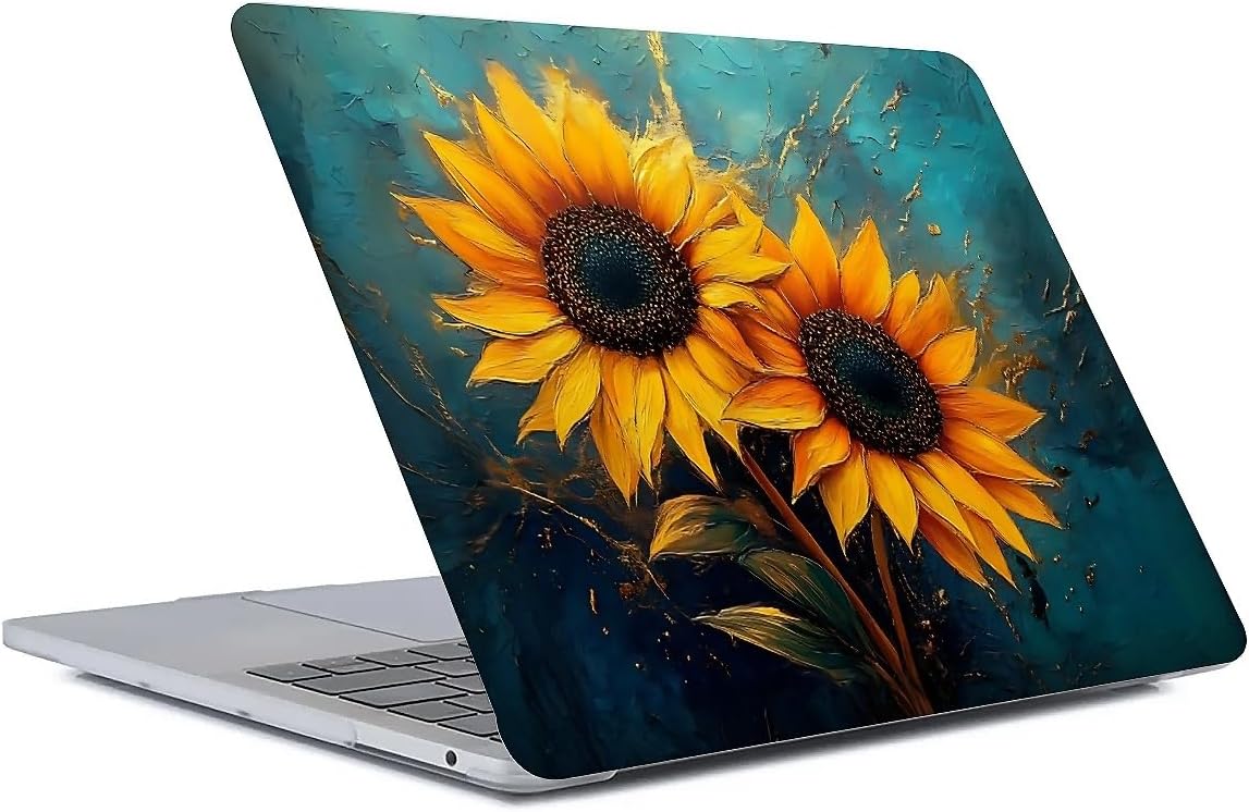 for MacBook Air 13 Inch Release 2022/2025 Model A2681/A3240 M2/M4 Chip Clear Computer Case,Novelty Premium Pattern Hardshell Laptop Case Sunflower Liquid Floral Teal Art