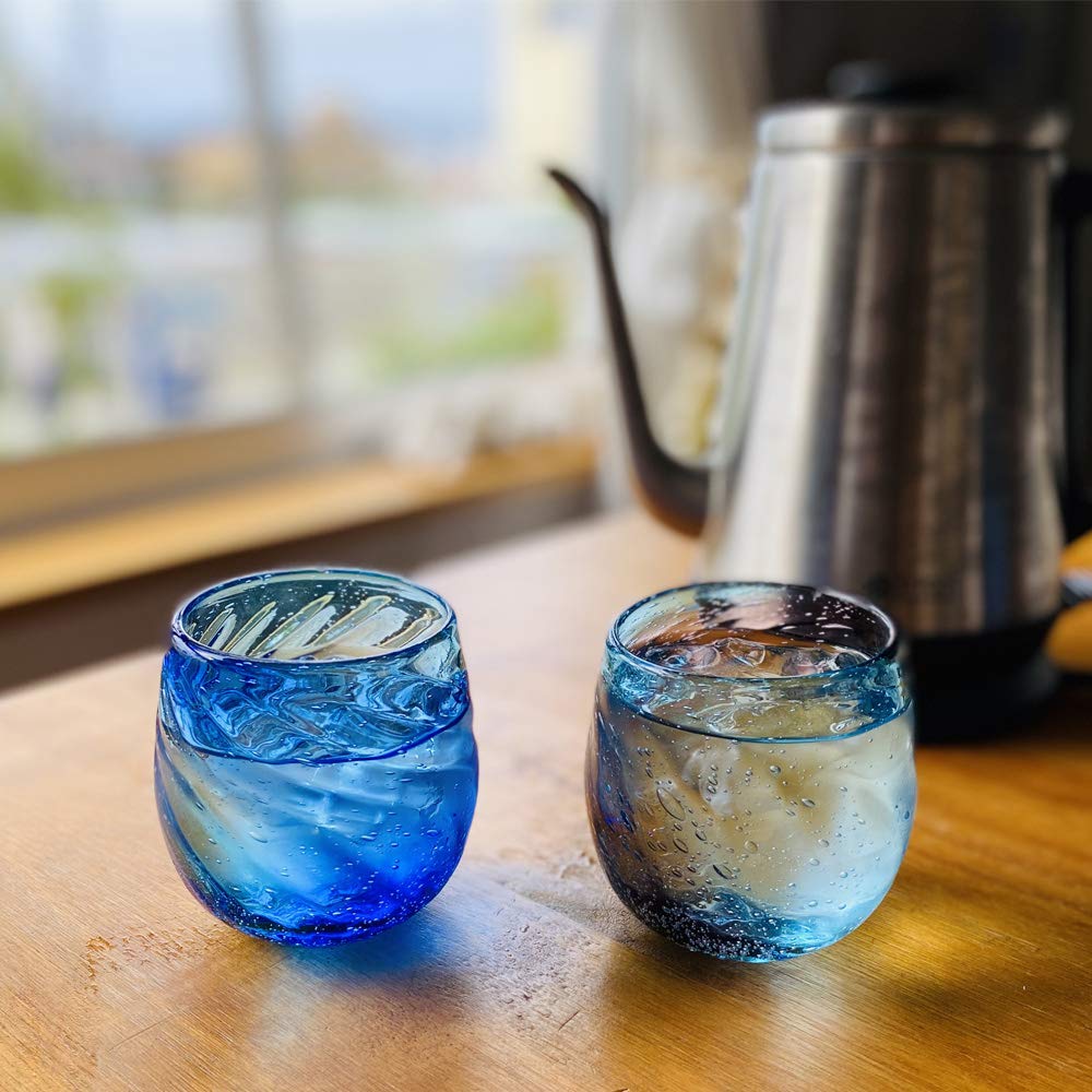 Ryukyu Glass Rock Glass Churaumi Tal Light Blue x Blue 8.8oz Okinawa