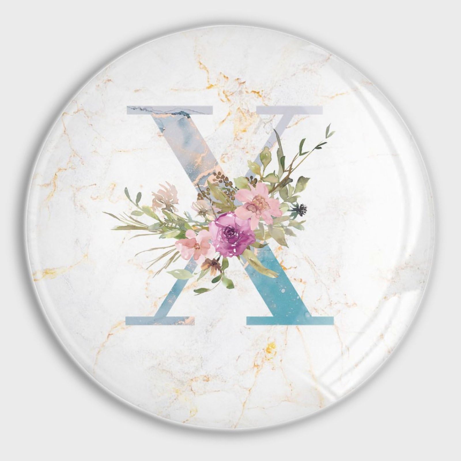Aimants ronds initiaux X floraux violets décoratifs pour frigo et cuisine