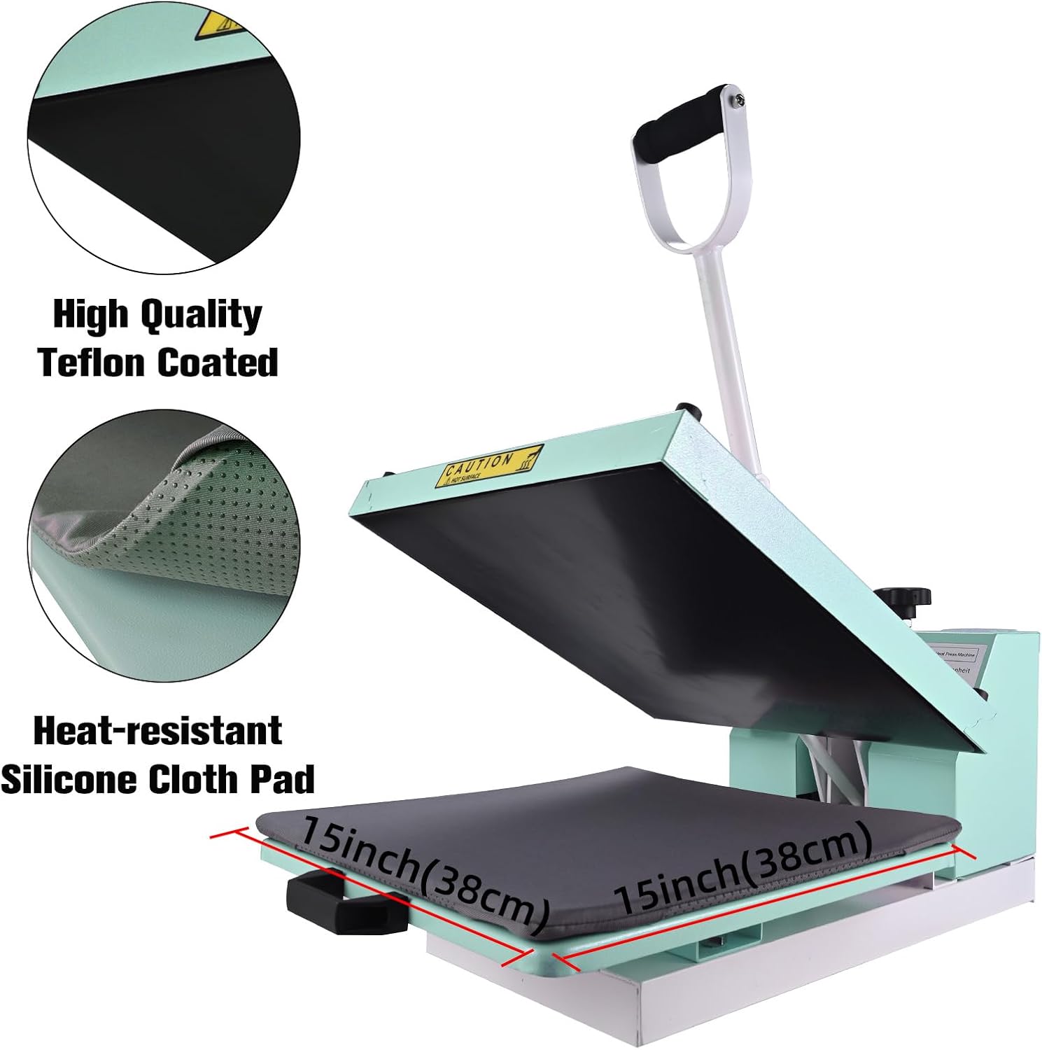BetterSub 15x15 Heat Press Machine for T-Shirts, Industrial Sublimation & Heat Transfer – Digital LCD Control, Teflon Coated Surface, Clamshell Design, Safe Durable (Teal)