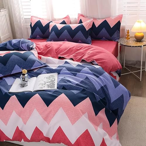 Milanket Homebasics Chevron Blue Pink 100% Cotton Reversible Duvet Cover Set Geometric Striped Comforter Cover Colorful Chevron Bedding For Kids Boys Girls Teens Adults (86X94 Inches) #TOP5