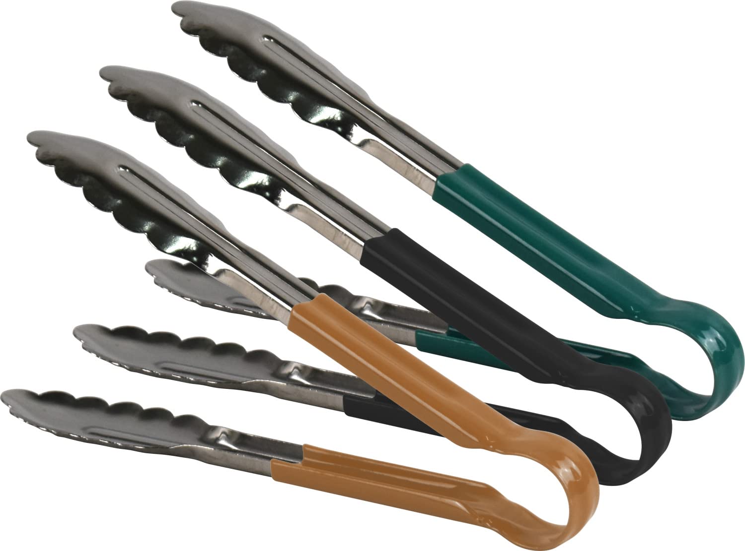 Stainless Steel Multi-Colour Kitchen Tongs Set, Non-Stick, for Air Fryer, Salad, Pasta, BBQ Servings (9'' (Green, Black, Brown))