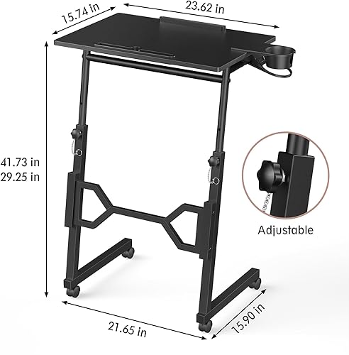 Miniatura 3 de Escritorio de pie pequeño con ruedas, escritorio portátil con cinta de correr, escritorio con ruedas de altura ajustable para laptop, mesa de pie
