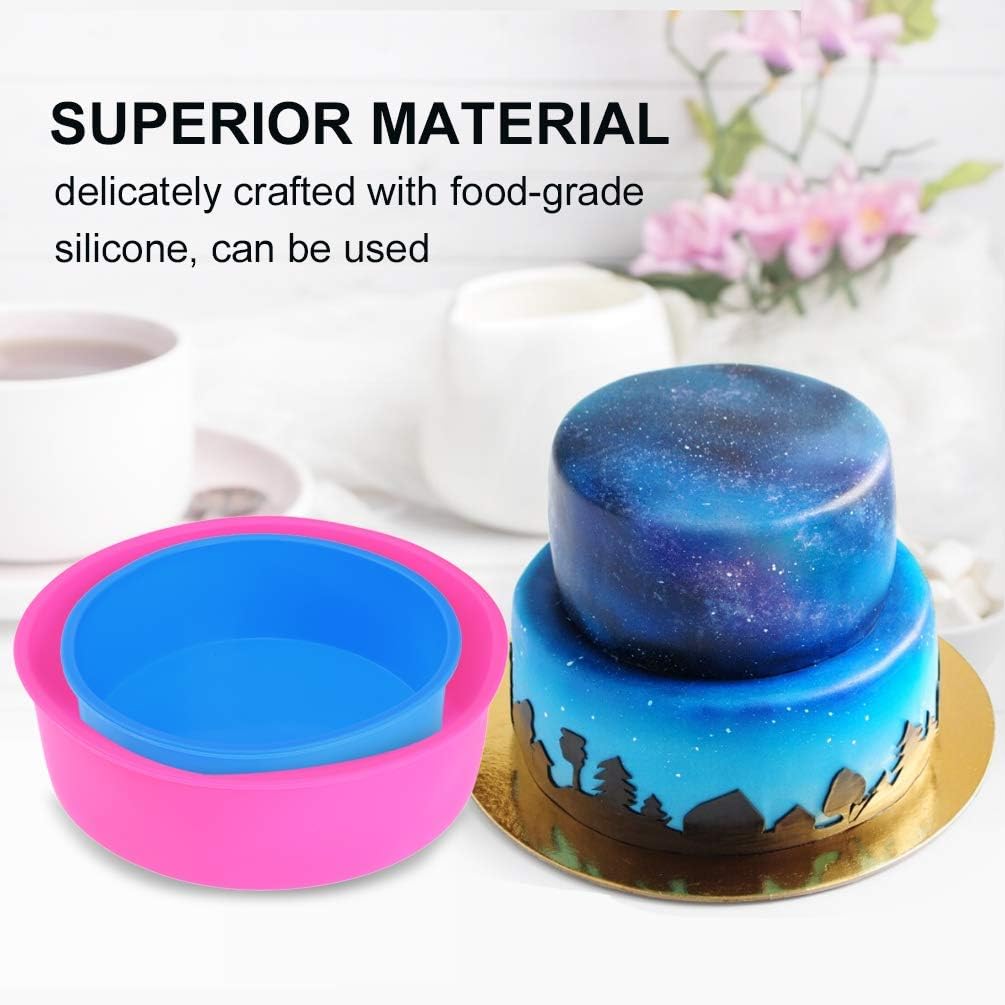 Round Silicone Cake Baking Pan - Mold 6 Inch & 8 Inch BPA-Free Non-Stick Bakeware Pan Random Color Set of 2 for Layer Cakes / Cheese Cakes / Bread / Chiffon & Rainbow Cake