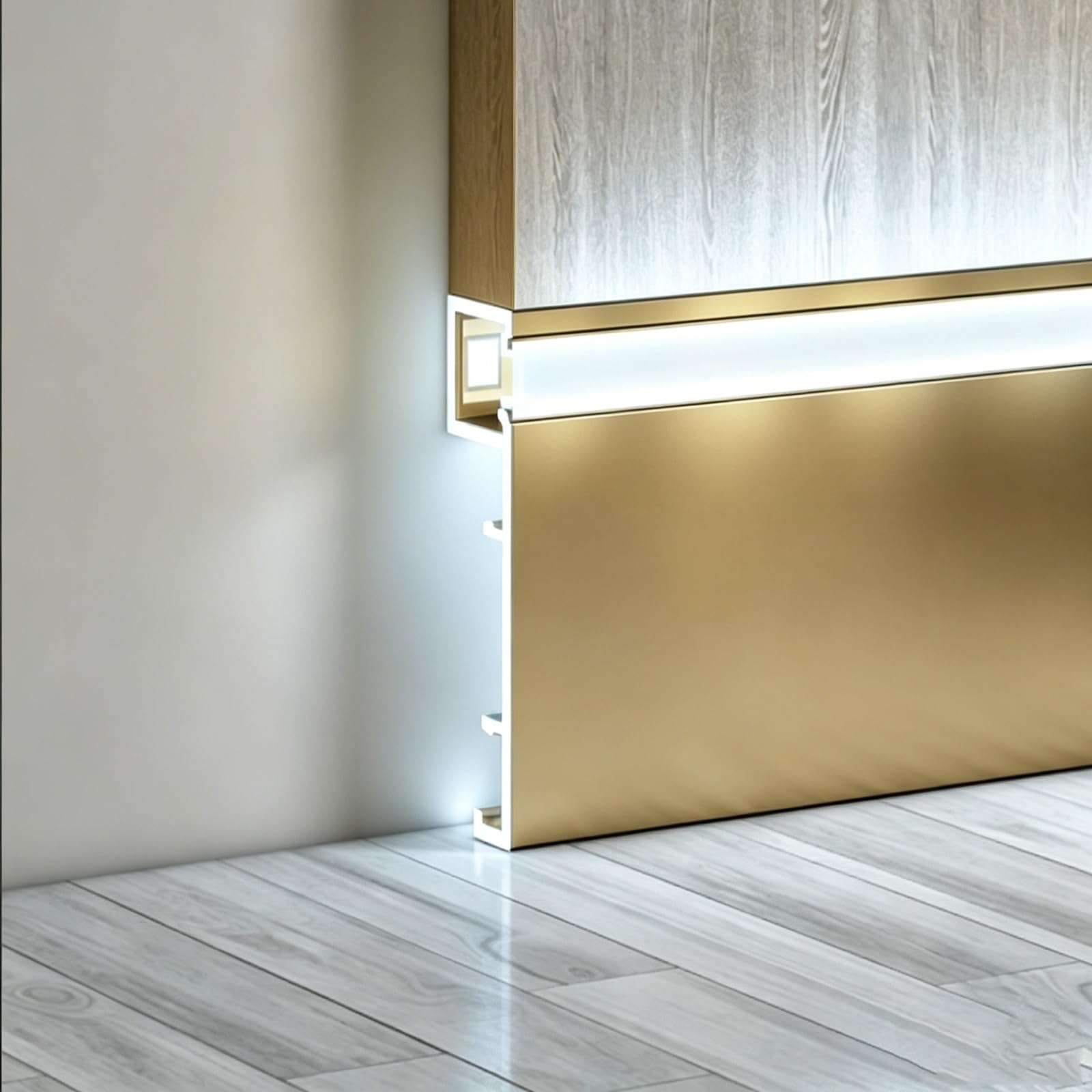 battiscopa Profilo In Alluminio Con Rivestimento Per Battiscopa A LED Da Incasso, 1 1,5 2 2,5 M Rivestimento Per Battiscopa Del Pavimento Del Soggiorno, Base Ad Incavo(1.8 m/6ft)