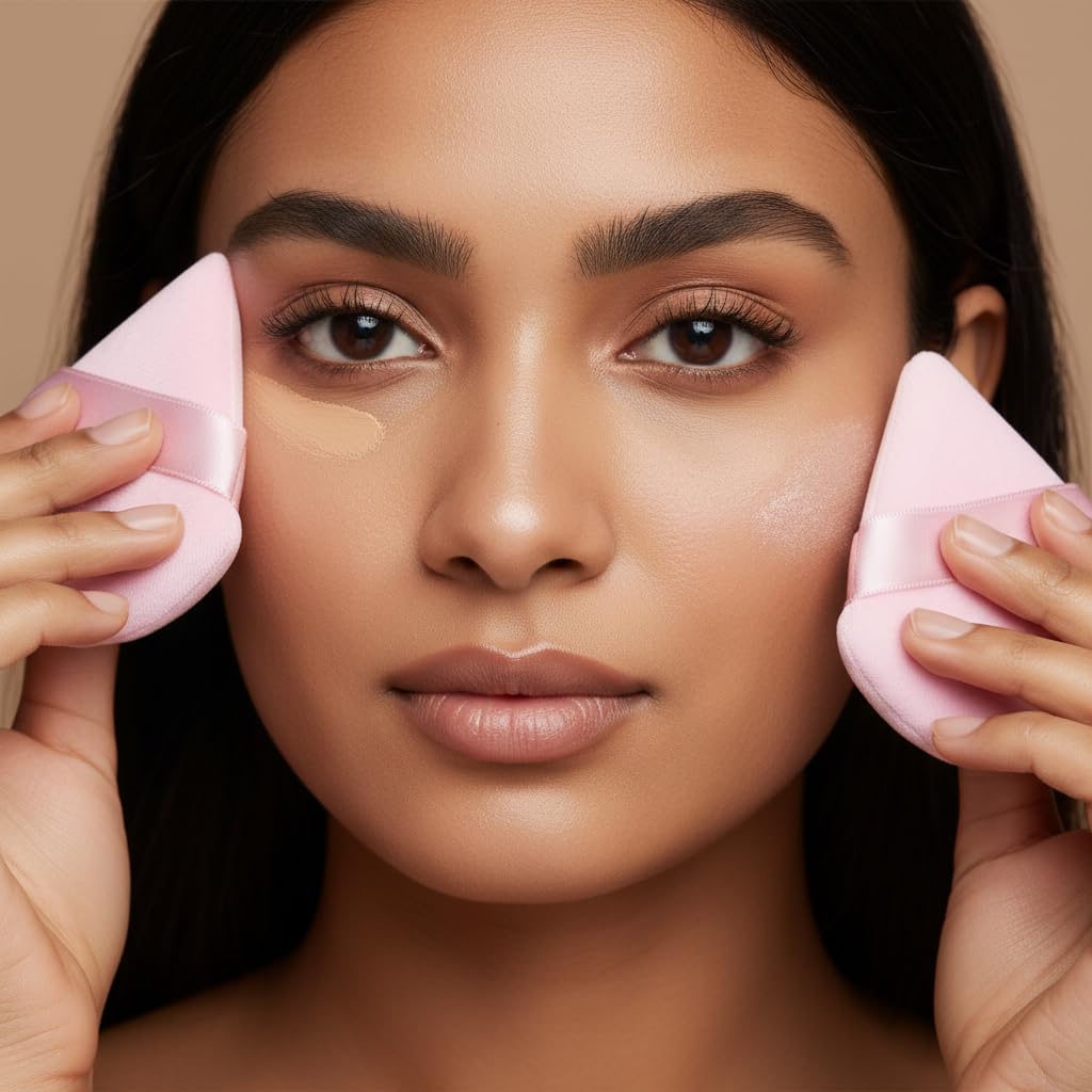 Velvet Triangle Powder Puff, Pink, Makeup Blender and Sponge, 3 Pack