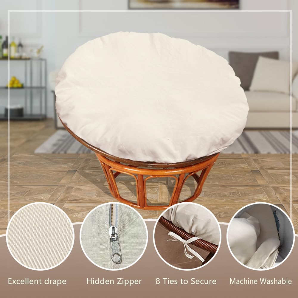 Papasan Cushion Cover Only,Water Resistant Papasan Chair Cushion Cover for Outdoor lndoor,Skin-Friendly Soft Machine Washable Unfading Zippered Cover for Round Egg Chair Cushion (Khaki, 50in)