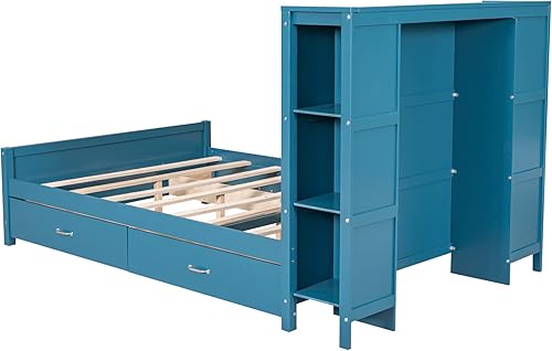 Miniatura 6 de Harper & Bright Designs Cama de tamaño matrimonial con cabecera de estantería y 4 cajones de almacenamiento, marco de cama de plataforma de madera