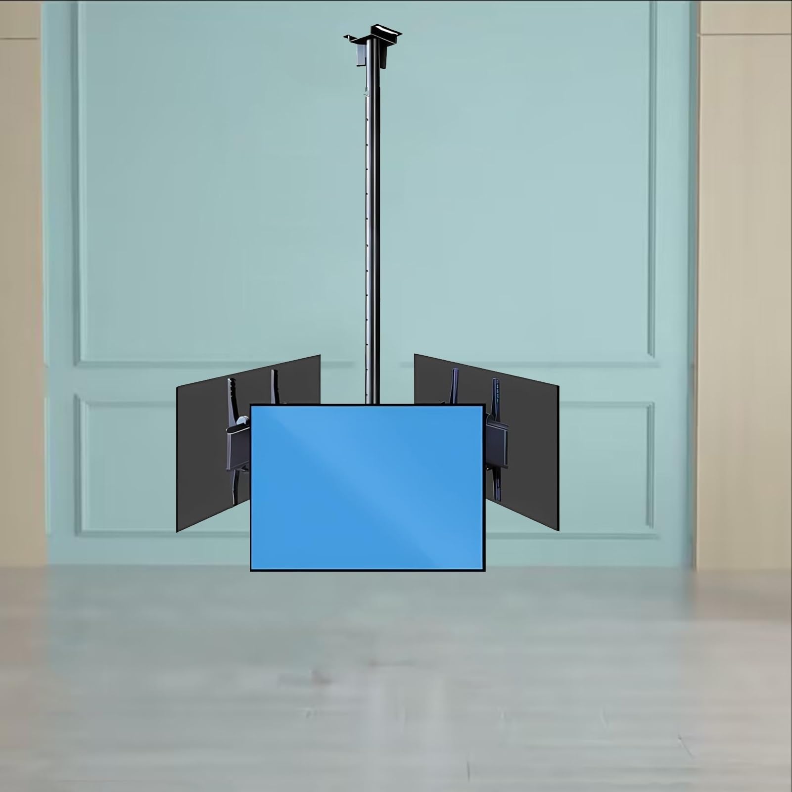 Support TV plafond triple face haut de gamme avec finition soignée pour écrans 32-55 pouces