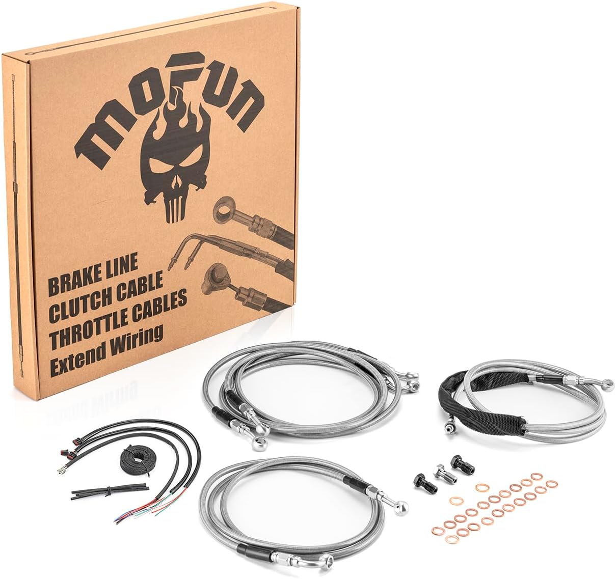 Mofun Hydraulic Clutch Line and Handlebar Wiring Extension and Front Brake Line Kit Compatible with Harley Touring Street Electra Road Glide Road King 2014-2016 w/ABS, Fit 12"-14" Handlebar Chrome