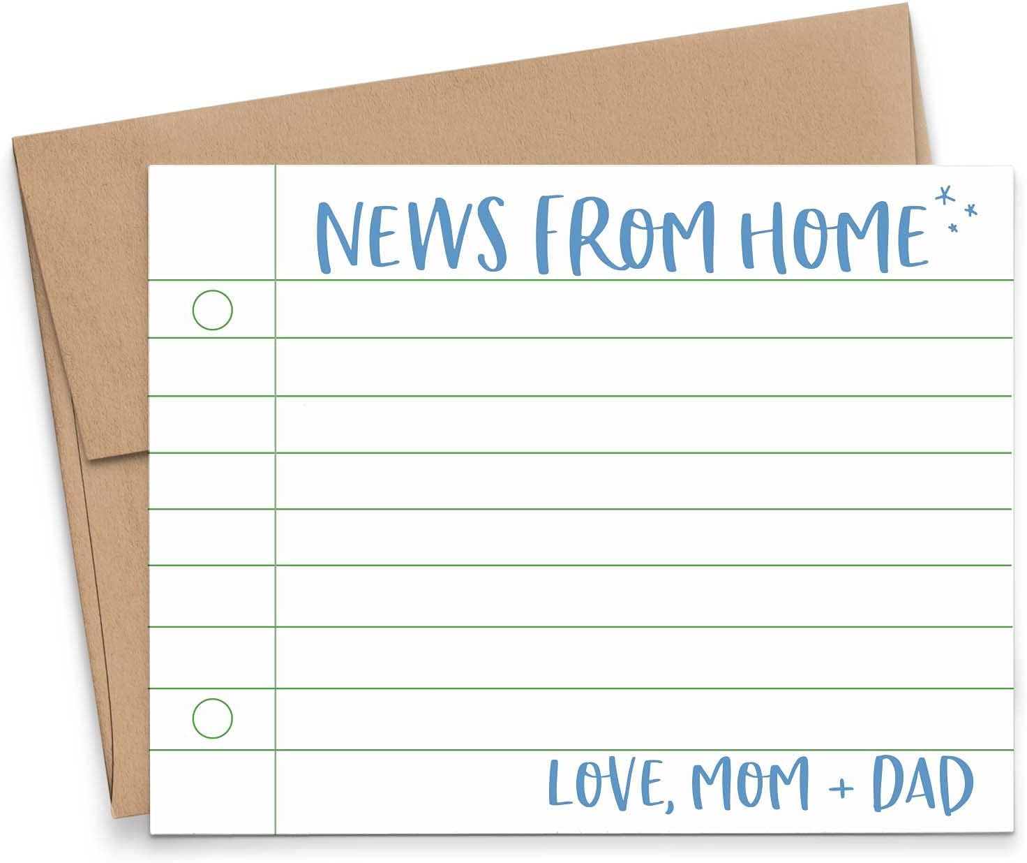 Personalized News From Home Stationary Lined FLAT Note Cards, Camp Notes From Mom and Dad Stationary with Envelopes Set, Personalized Note Cards for Mom, Your Choice of Colors and Quantity