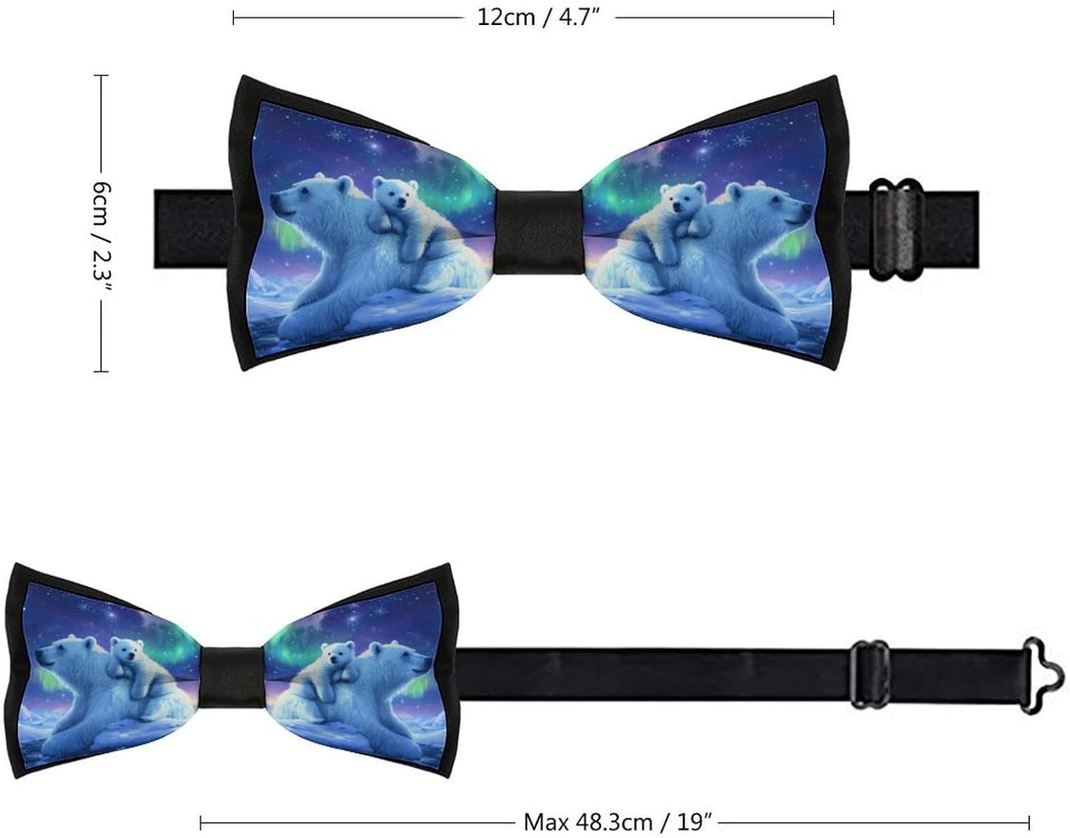 White Bear Northern Lights Bow Ties for Men Fun Printed Pre Tied Adjustable Bowtie for Party Wedding