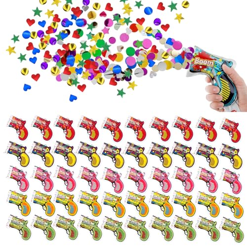 BDHYYM 50 Peças Canhões de confetes multicoloridos com formas de coração, círculo e estrela com lantejoulas douradas para casamentos, aniversários, carnaval e festas