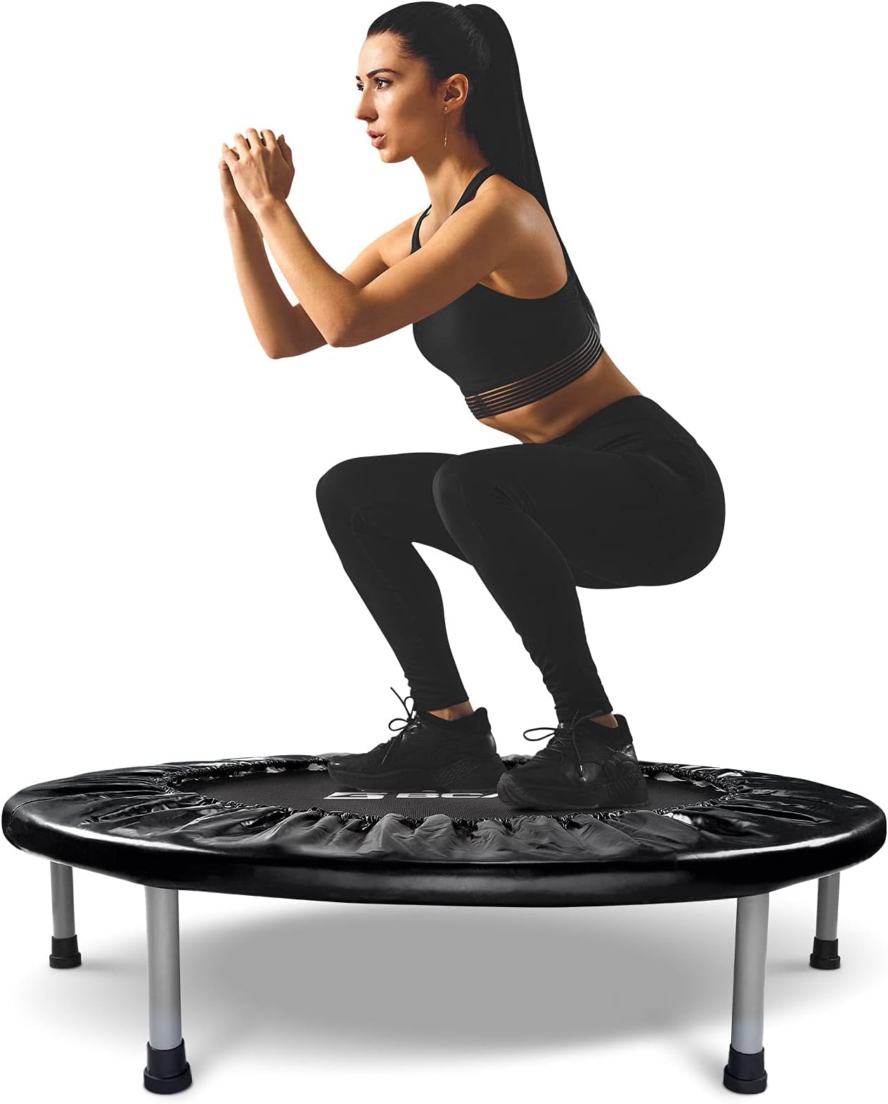 BCAN 38" Foldable Mini Trampoline Fitness Trampoline with Safety Pad,Rebounder Exercise Trampoline for Adults Indoor/Garden Workout,Max Load 300lbs, Black