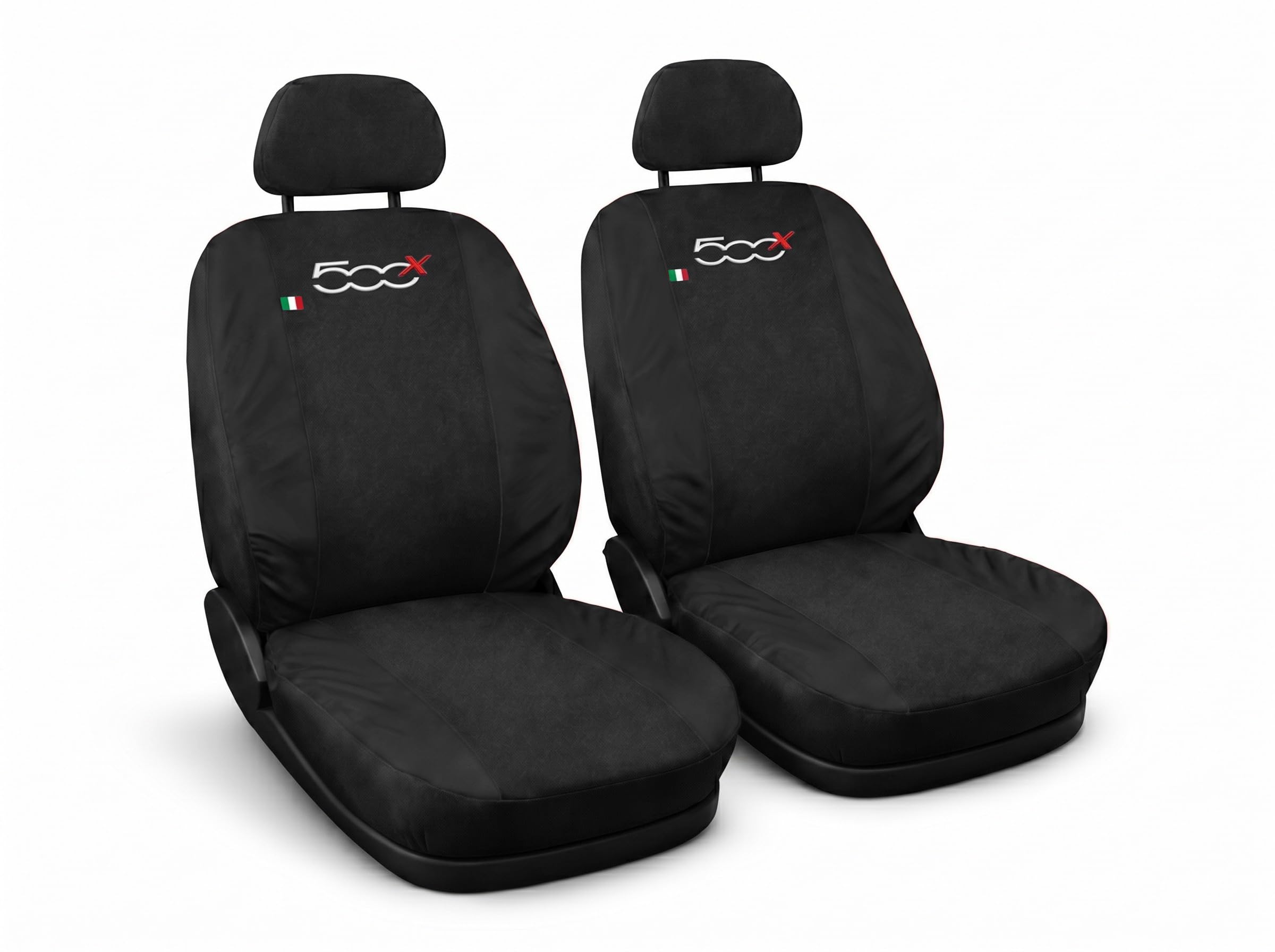 Susy Shop Coppia Di Coprisedili Anteriori Compatibili Per 500X, Set Fodere Auto In Policotone Con Logo Ricamato MADE IN ITALY (Nero/Nero)