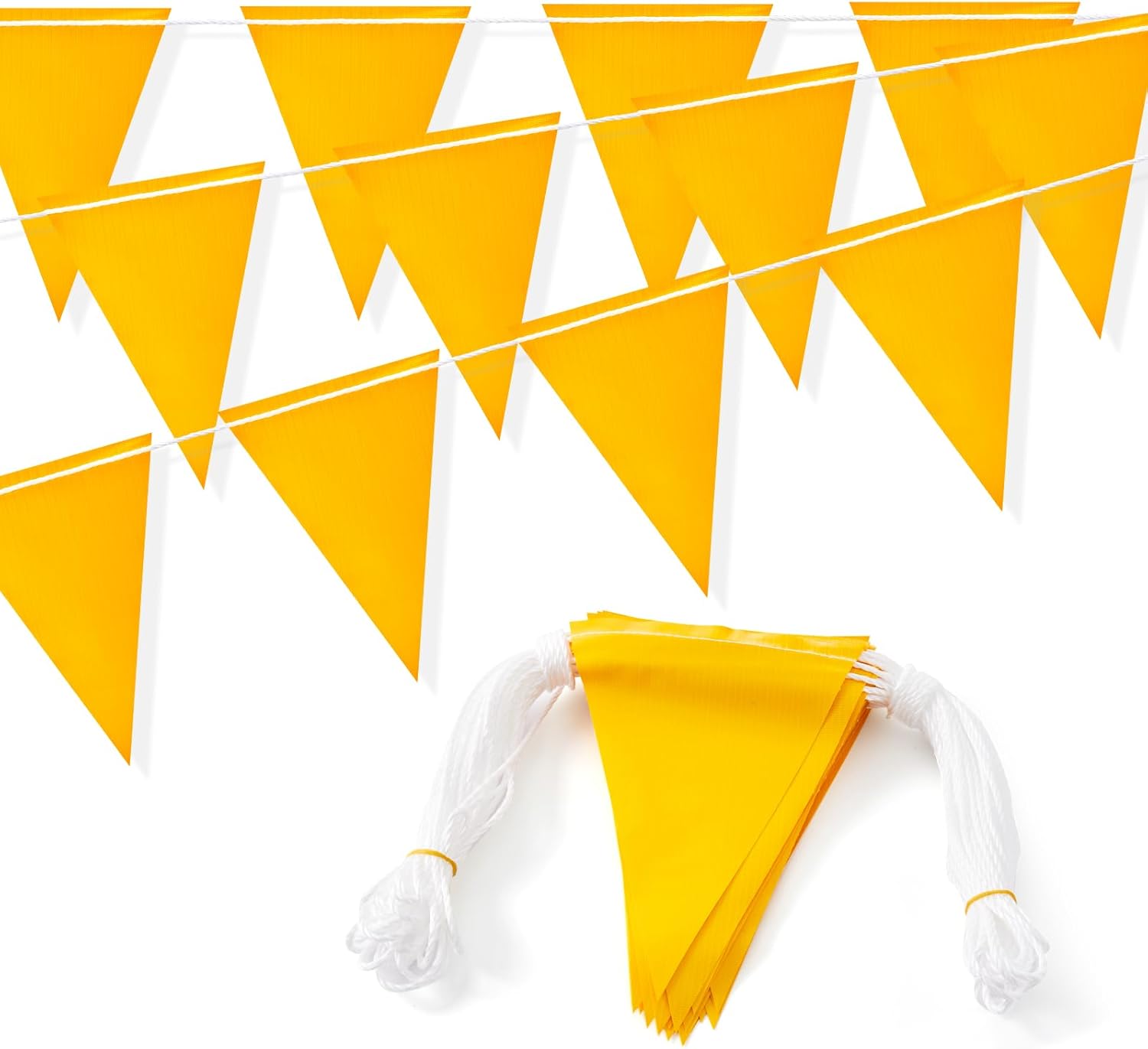 105FT Safety Warning Pennant Banner Flags – Multipurpose OSHA High Visibility Triangle Flags for outside fence, Roadwork, Party and Hazard Areas(YELLOW,45pcs,105FT)