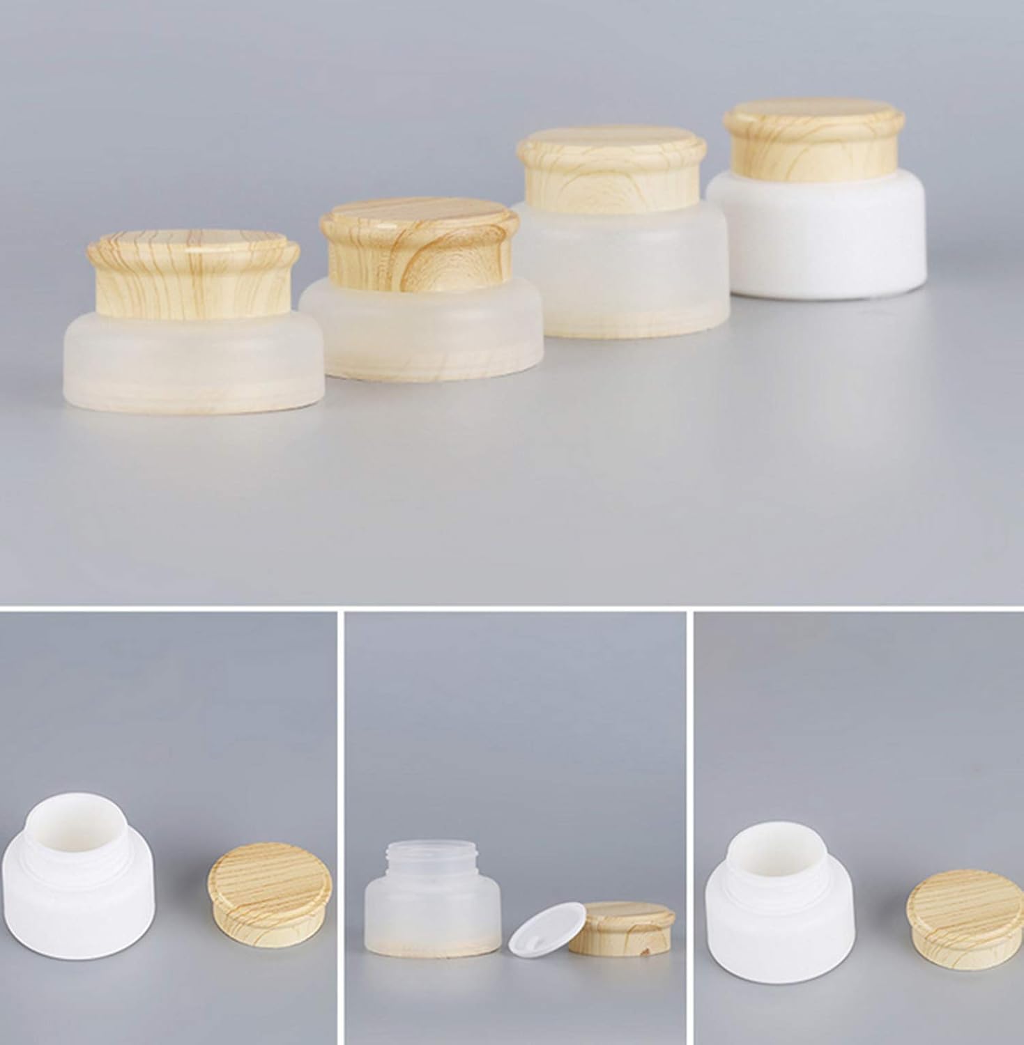 Healthcom 10 Pcs 1Oz/30ml Empty Frosted Jars Cosmetic Cream Jar Bottle Skin Care Eye Cream Jars Pot Wood Grain Lid Refillable Cosmetic Container Makeup Sample Jar for Cream Lotion Lip Balms : Beauty & Personal Care