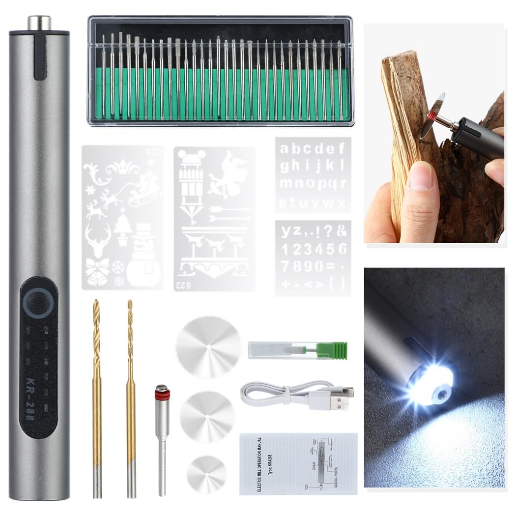 Mini kit di utensili rotanti senza fili con 37 accessori, smerigliatrice elettrica ricaricabile, penna per incisione, per forare, levigare, lucidare e intagliare legno, metallo, plastica, pietra e