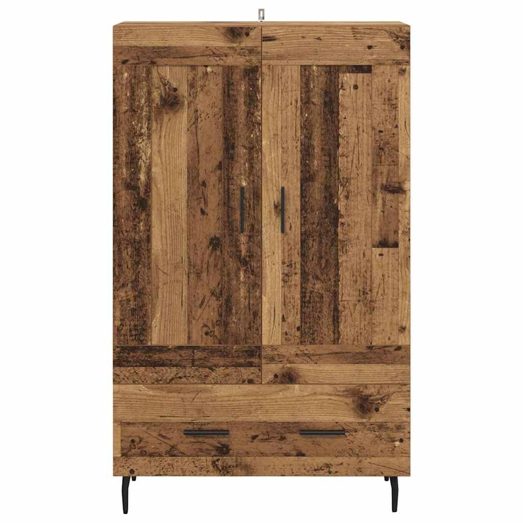 Buffet haut en bois vieilli - 69,5 x 31 x 115 cm - Avec tiroir et portes - Buffet moderne pour salon, espace de rangement et ordre - Style maison de campagne rustique
