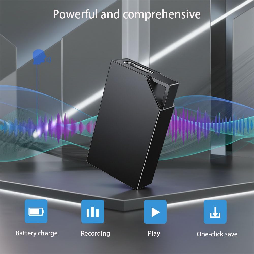 Grabadora de Voz Espia con Memoria de 64GB, Recargable por USB, Grabadora Voz y Activación por Voz, Mini Grabadora de Voz para Cursos, Reuniones, Grabadora de Voz Espia Oculta（3 * 2 * 0.6）