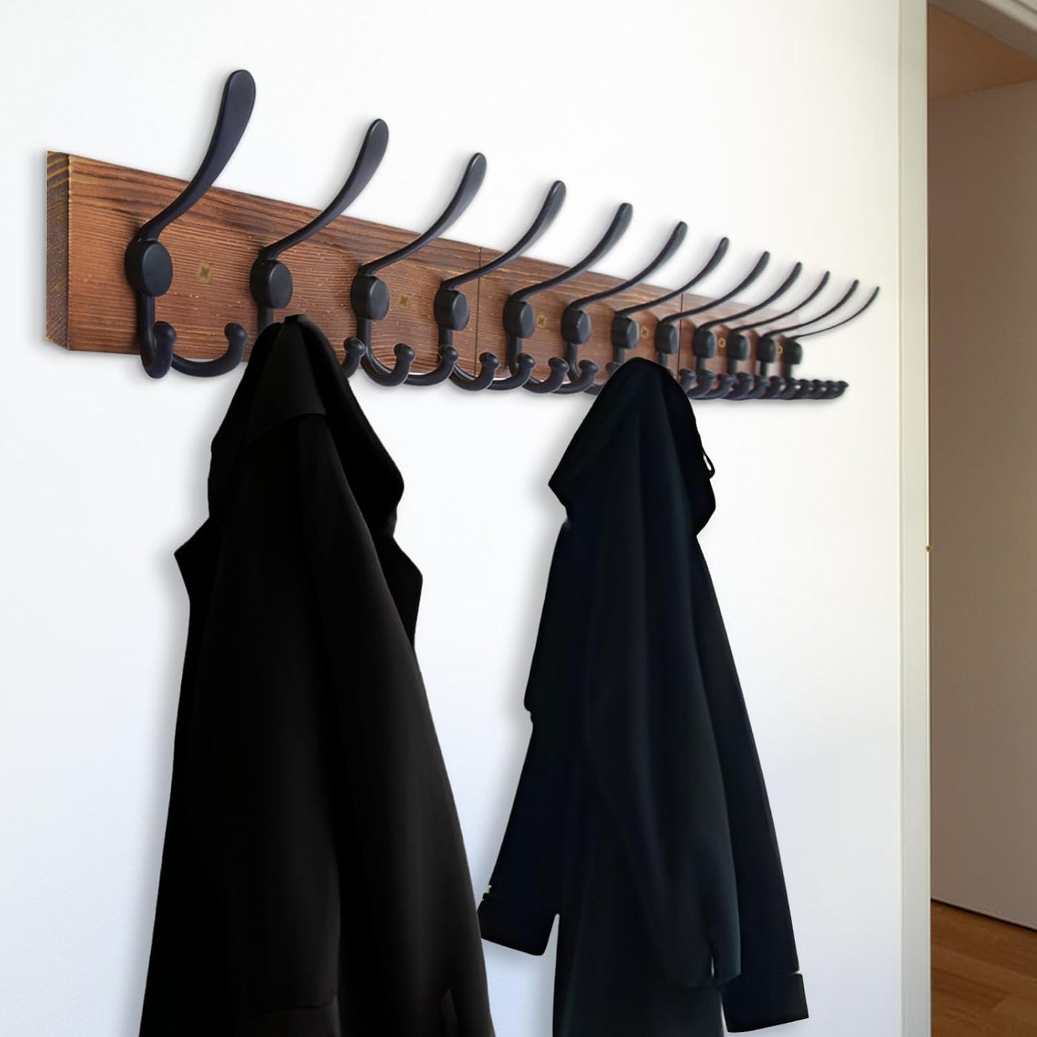 Wall Mount Coat Rack 47.3'' Burnt Brown Hanger - Rustic Towel Rack for Bathroom, Living Room - Hooks for Coats, Hats, Clothes