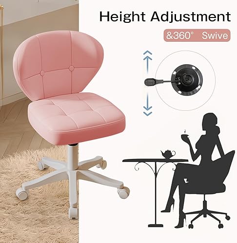 Miniatura 7 de Silla de oficina pequeña con soporte lumbar, silla de escritorio giratoria sin brazos de piel sintética, altura ajustable, silla rodante compacta