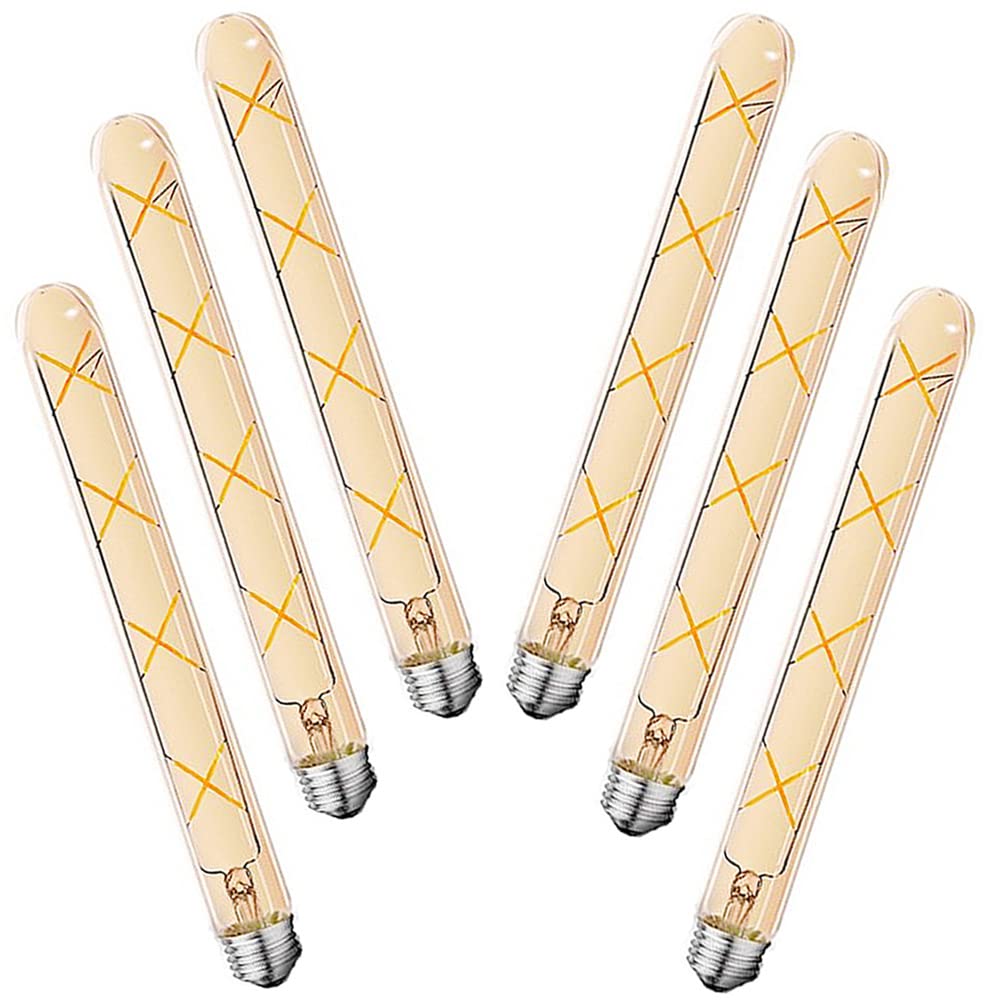 Ruihua 6 Stück E27 T30 8W Bernsteinfarbenes Glas LED Lampe Warmweiß 2700K lange Röhren Edison Birne,T300 700LM Retro Energie Sparen LED Glühbirne,300mm