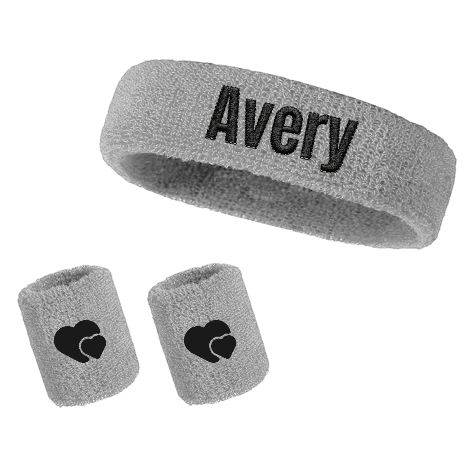 Custom Sports Wristbands, Personalised Embroidered Headband Set – Cotton Sweat Wicking Wrist Sweatband, 3 Piece Workout Accessory – Gift, for Runner Gym Fitness Athlete (J)