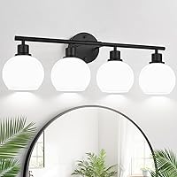 Vista 11 de Lámparas de baño de 3 luces, luces de tocador modernas de oro cepillado sobre espejo con pantalla de globo de vidrio transparente, apliques de pared