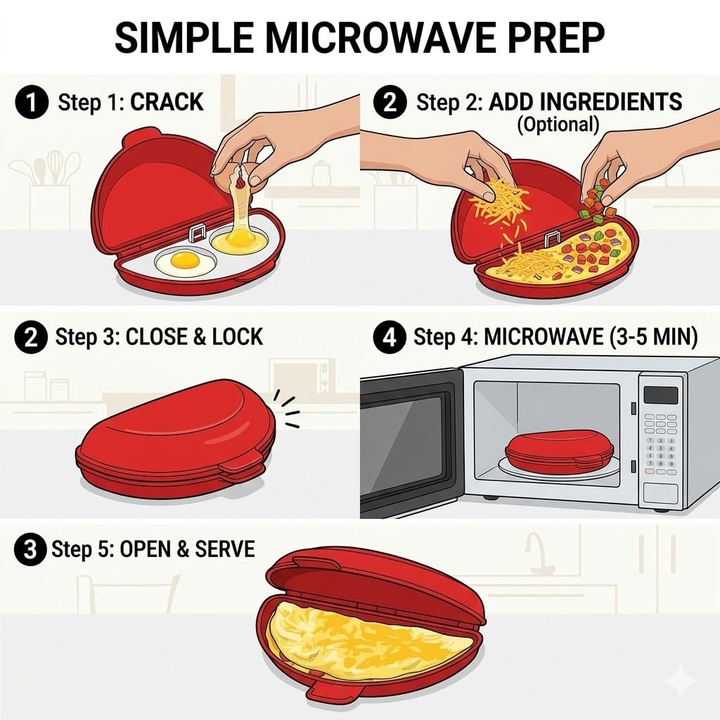 Mikrowellen Eierkocher 2-in-1, Eierkocher Mikrowelle mit Pochierte Eier Form,Vielseitiger Egg Poacher für Rührei, Omelette und gekochte Eier, Schnelles Frühstück, Küchenhelfer aus