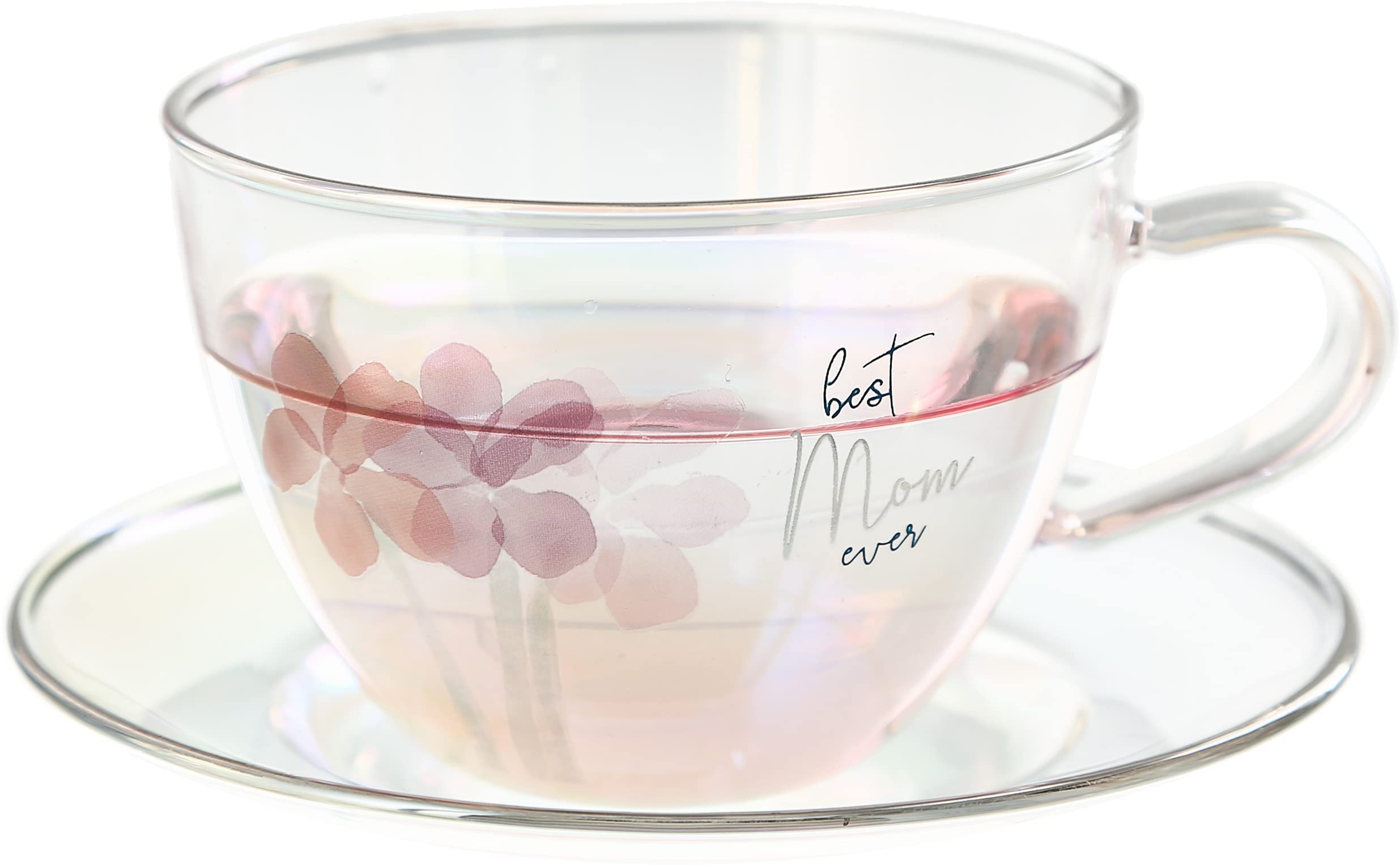 Tasse à café irisée et élégante soucoupe en verre au design floral raffiné