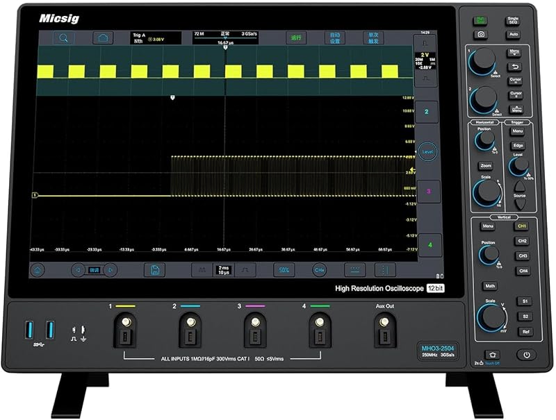 High Resolution Oscilloscope with 4 Channels MHO3-5004 Digital Storage Oscilloscope 14-inch Integrated Touch Screen 3GSa/s Sampling Rate 500Mhz Bandwidth ＜80μVrms Low Noise (12 Bit）