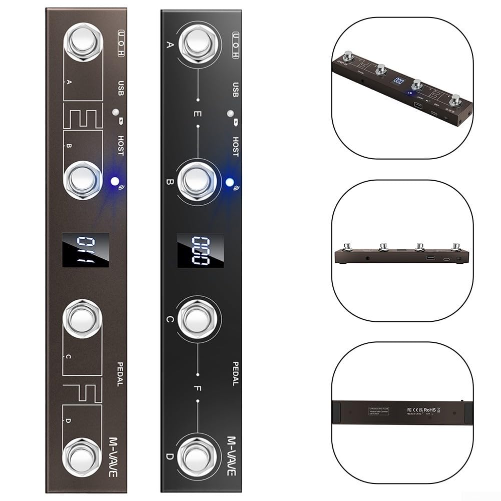 MIDI - Controlador MIDI inalámbrico, recargable con 4 botones, pedal MIDI portátil para M-VAVE Chocolate Plus (marrón)
