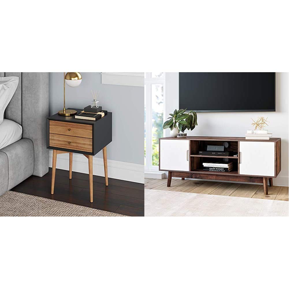 Nathan James Harper MidCentury Side Table, 2Drawer Wood Nightstand