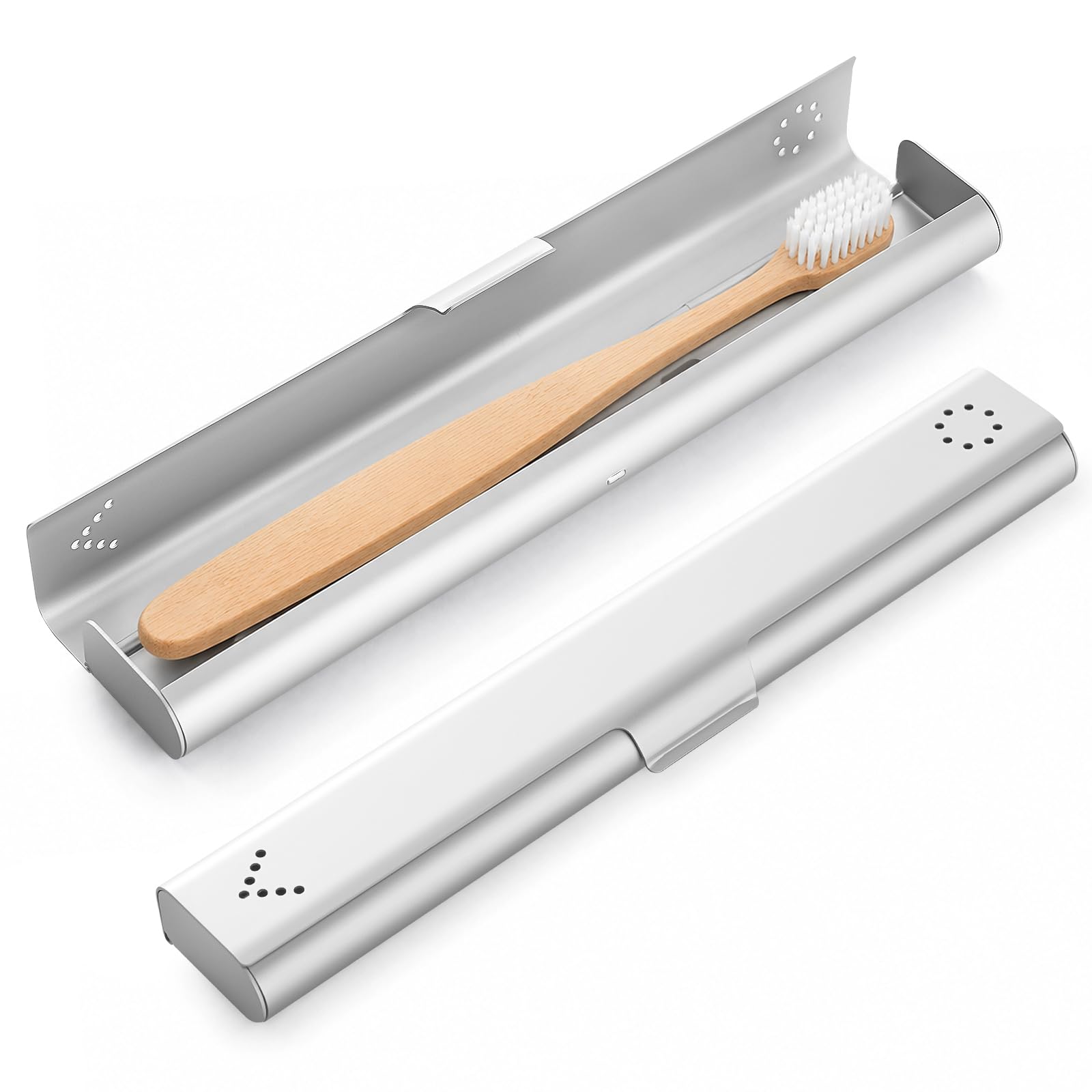 Joycation Zahnbürsten Etui, Tragbar Zahnbürste Reiseetui, Aluminium Zahnbürstenetui, Zahnbürsten Box für Reisen, Badezimmer, Camping, Geschäftsreisen, Silber