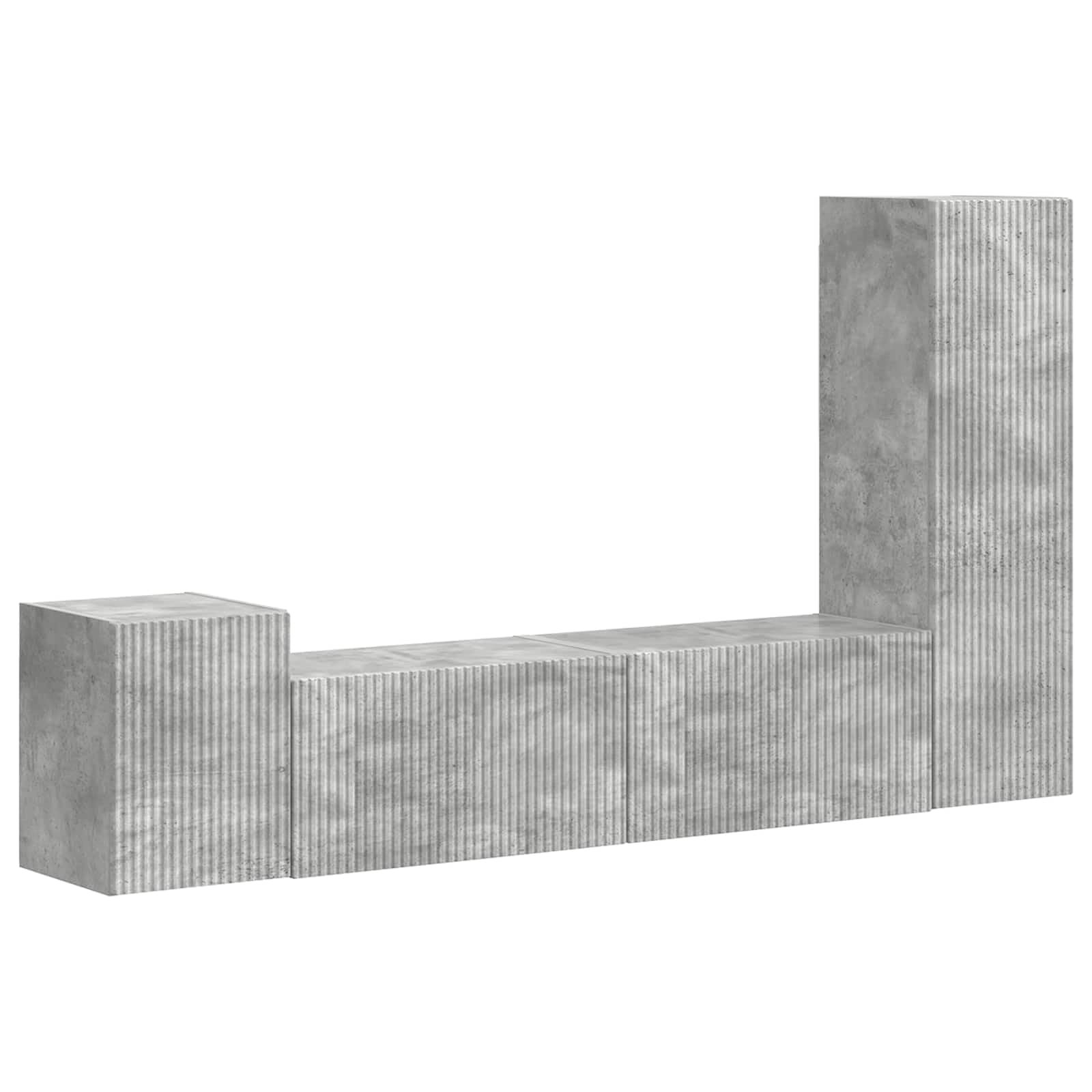 TV-Schrankset Wandmontiert, 4-teilig, Beton Grau Holzwerkstoff, Modernes Media Center für Wohnzimmer, Platzsparendes Design