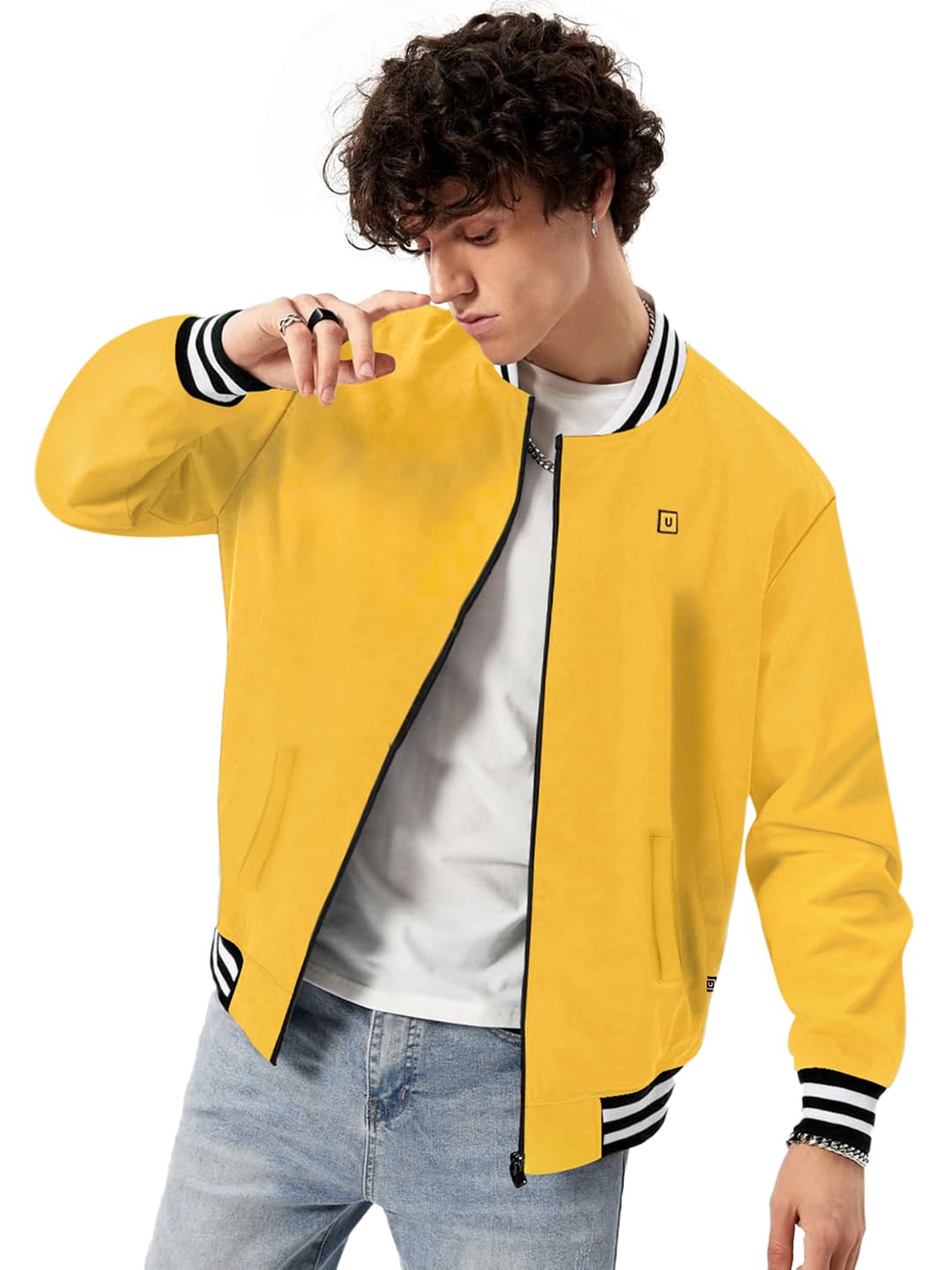 urbano fashion Men's Cotton Zippered Varsity Sweatshirt-picture-30