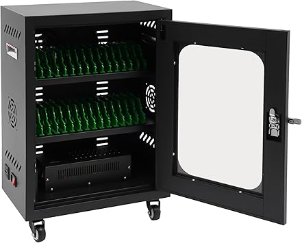 Mobile Charging Cart, 30 Device Laptop and Tablet Storage Cart with Charging Port Screen Size Up to 8, 300W Locking Charging Station for School Business Exhibition Black, 30 Units