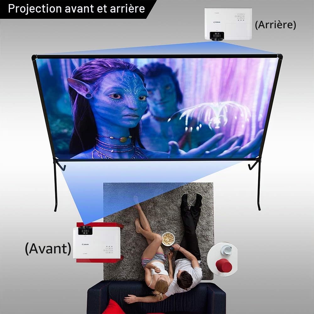 Écran de projection (150 pouces), projection toile avec support 16: 9 HD pliable intérieur/extérieur, écran de projection vidéo pour la maison, fête, bureau, salle de classe…