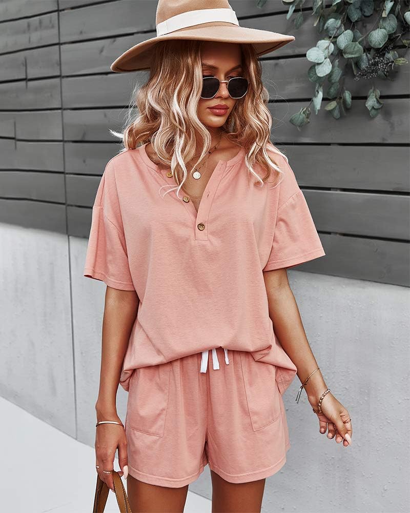 CORSKI Women's Short Sleeve Sweatsuit Sets Lounge 2 Piece V Neck Tracksuit Casual Loose Fit Outfits - Image 3